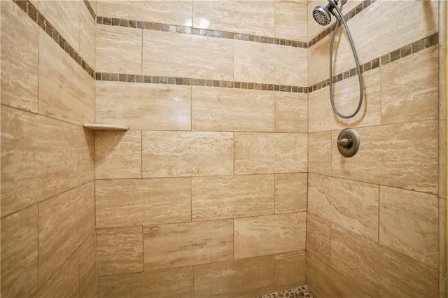 interior details featuring a tile shower