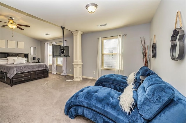 5008 Whiteoak Pointe SE Unit 15, Smyrna, GA 30080 - bedroom featuring decorative columns, baseboards, carpet floors, and vaulted ceiling