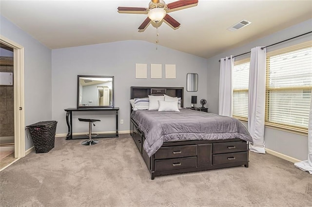 5008 Whiteoak Pointe SE Unit 15, Smyrna, GA 30080 - bedroom featuring light carpet, vaulted ceiling, baseboards, and a ceiling fan