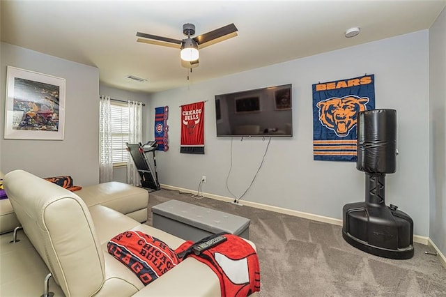 5008 Whiteoak Pointe SE Unit 15, Smyrna, GA 30080 - living room featuring a ceiling fan, baseboards, and carpet flooring