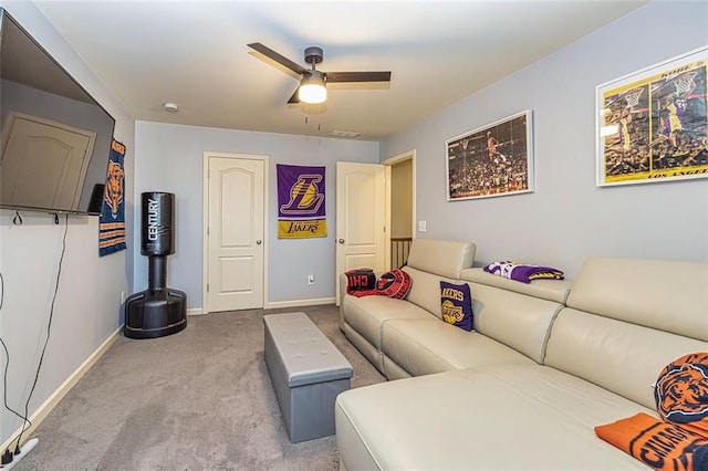5008 Whiteoak Pointe SE Unit 15, Smyrna, GA 30080 - living area with carpet flooring, a ceiling fan, and baseboards