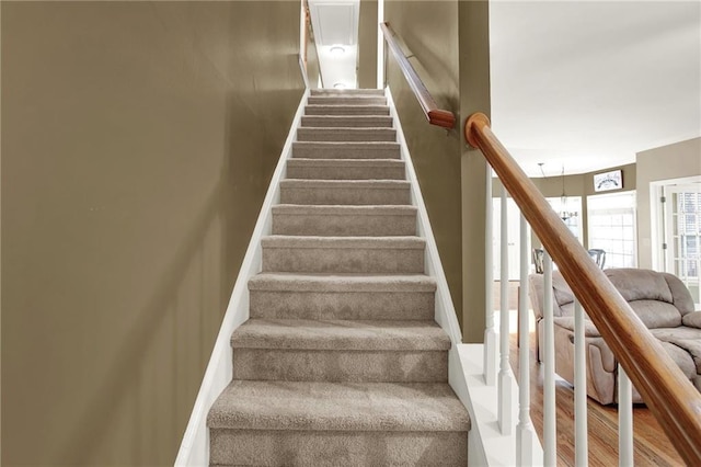 stairway featuring hardwood / wood-style floors