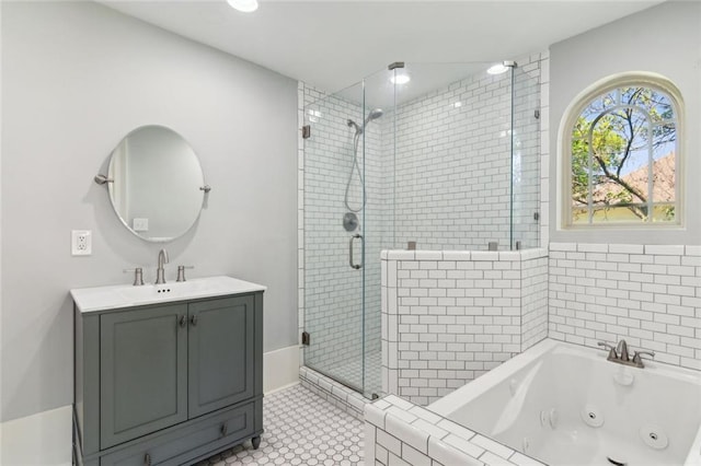 1382 6th Ave, Auburn, GA 30011 - full bath with a stall shower, vanity, and a whirlpool tub