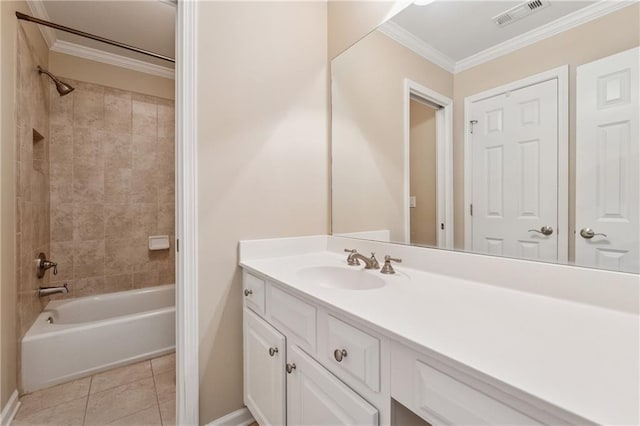 11715 Dancliff Trce, Alpharetta, GA 30009 - full bathroom with ornamental molding, baseboards, vanity, shower / washtub combination, and tile patterned flooring
