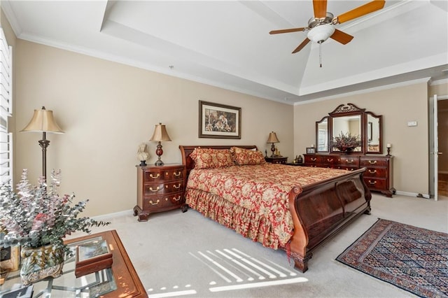 11715 Dancliff Trce, Alpharetta, GA 30009 - bedroom featuring a raised ceiling, light carpet, baseboards, and crown molding