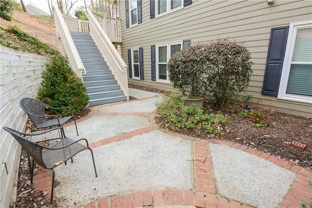 view of patio with stairway