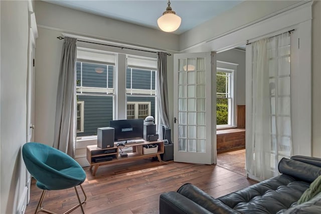 222 Winnona Dr, Decatur, GA 30030 - living area with hardwood / wood-style floors, french doors, and an office area