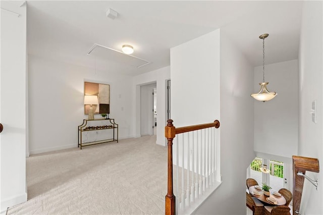 325 Cranbrooke Cir, Suwanee, GA 30024 - hall featuring attic access, an upstairs landing, and light carpet