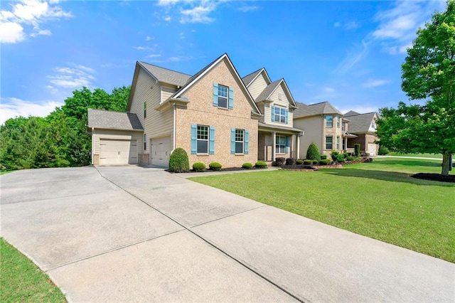 325 Cranbrooke Cir, Suwanee, GA 30024 - view of front of house with brick siding, driveway, a front yard, and an attached garage