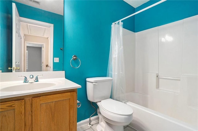 139 W Oaks Pl, Woodstock, GA 30188 - bathroom with vanity, shower / tub combo, and tile patterned flooring