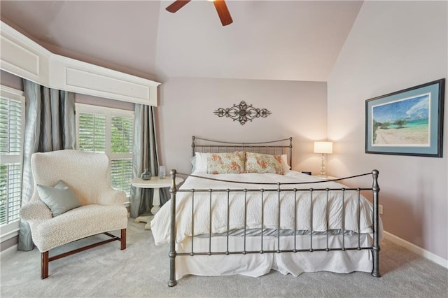 3235 Munsey Ct, Cumming, GA 30041 - bedroom with carpet floors, high vaulted ceiling, and a ceiling fan