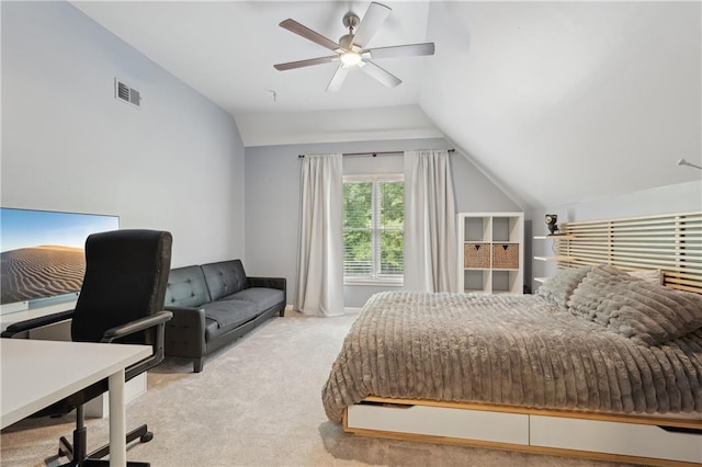 3235 Munsey Ct, Cumming, GA 30041 - carpeted bedroom with lofted ceiling, an office area, and a ceiling fan