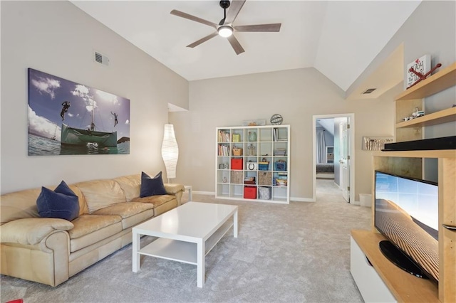 3235 Munsey Ct, Cumming, GA 30041 - carpeted living room featuring ceiling fan and lofted ceiling