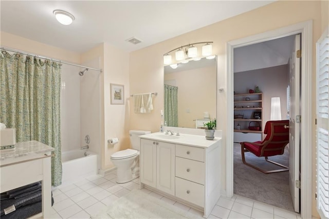 3235 Munsey Ct, Cumming, GA 30041 - full bathroom featuring vanity, tile patterned floors, and shower / bath combination with curtain