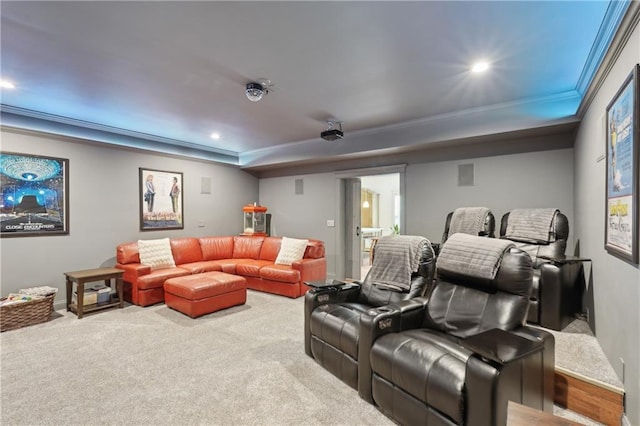 3235 Munsey Ct, Cumming, GA 30041 - carpeted home theater room featuring ornamental molding and recessed lighting