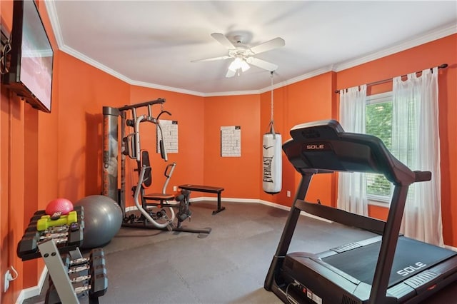 3235 Munsey Ct, Cumming, GA 30041 - workout room featuring crown molding and a ceiling fan
