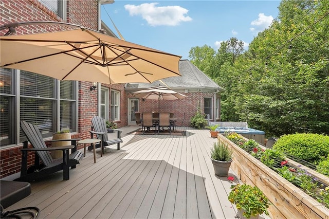 3235 Munsey Ct, Cumming, GA 30041 - wooden deck featuring a hot tub and outdoor dining space