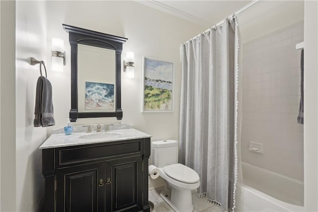 3235 Munsey Ct, Cumming, GA 30041 - full bathroom with vanity, shower / tub combo with curtain, and crown molding