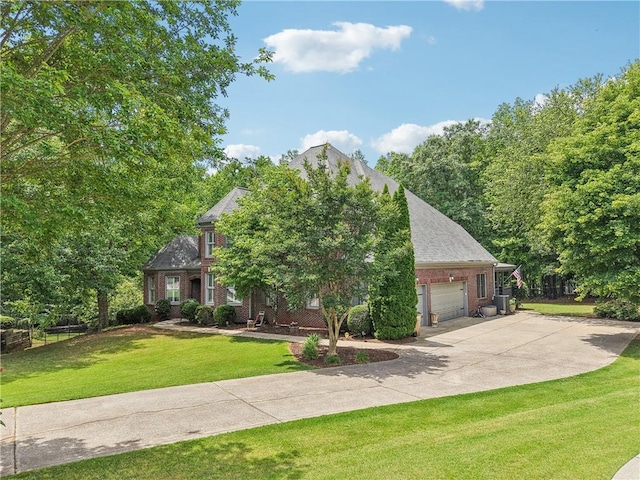 3235 Munsey Ct, Cumming, GA 30041 - view of front of property featuring an attached garage, brick siding, driveway, a front lawn, and roof with shingles