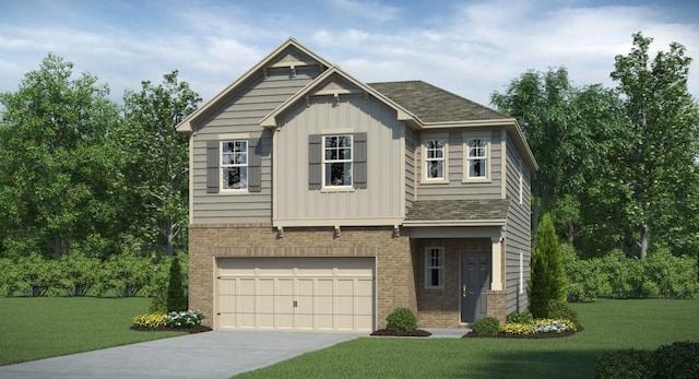 view of front of property featuring a front yard and a garage