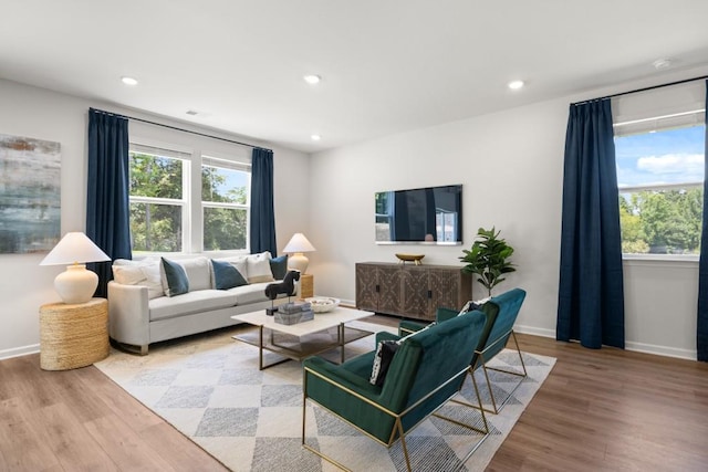 living room with light hardwood / wood-style flooring