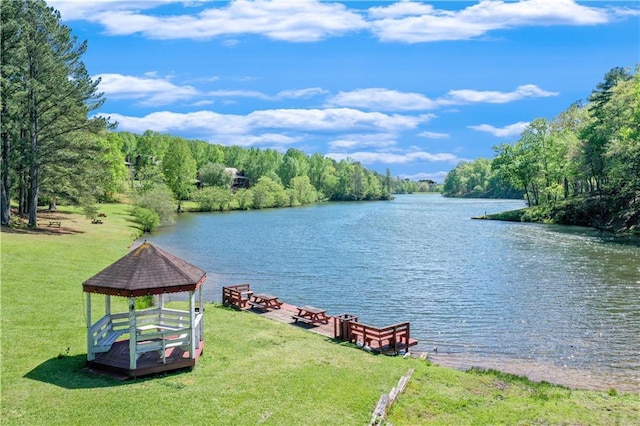 property view of water featuring a gazebo