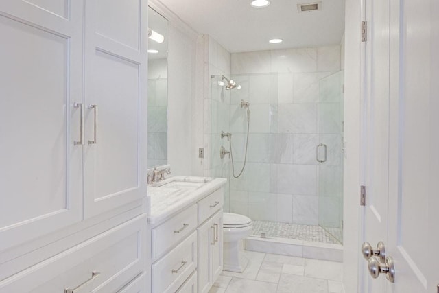 300 Johnson Ferry Rd NE Unit A706, Atlanta, GA 30328 - bathroom with toilet, a stall shower, recessed lighting, and vanity