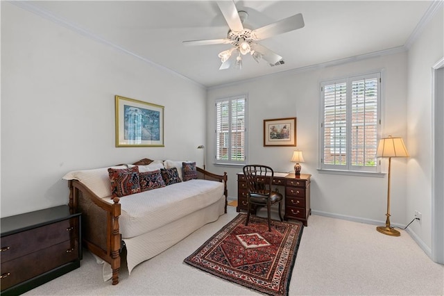 2117 Stephens Walk, Dunwoody, GA 30338 - carpeted bedroom featuring crown molding, baseboards, and a ceiling fan