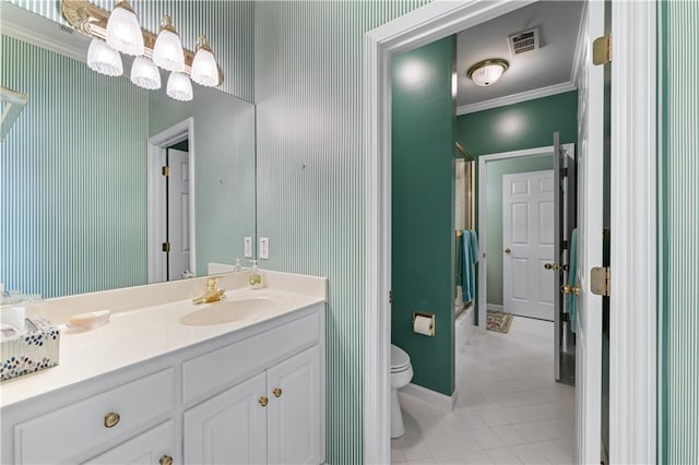 2117 Stephens Walk, Dunwoody, GA 30338 - full bath with toilet, vanity, tile patterned flooring, ornamental molding, and baseboards