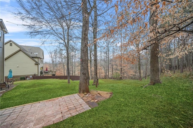 view of yard with a patio and fence