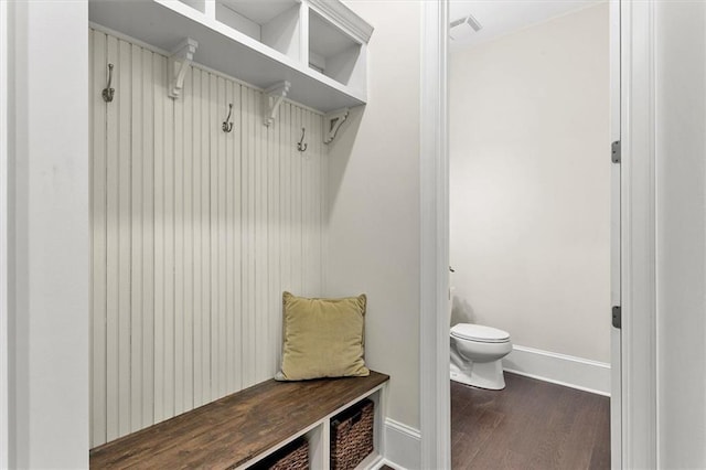 mudroom featuring dark wood-type flooring