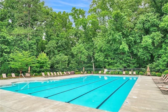 view of swimming pool featuring a patio