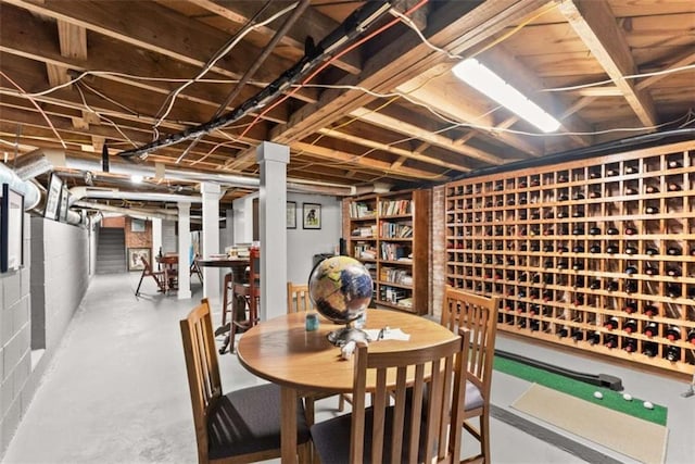 wine area with concrete flooring