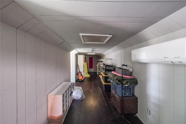 527 Gaddis Rd, Canton, GA 30115 - corridor featuring a wall mounted AC, wood-type flooring, and attic access