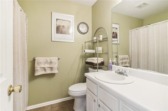 bathroom featuring vanity, toilet, and tile patterned flooring