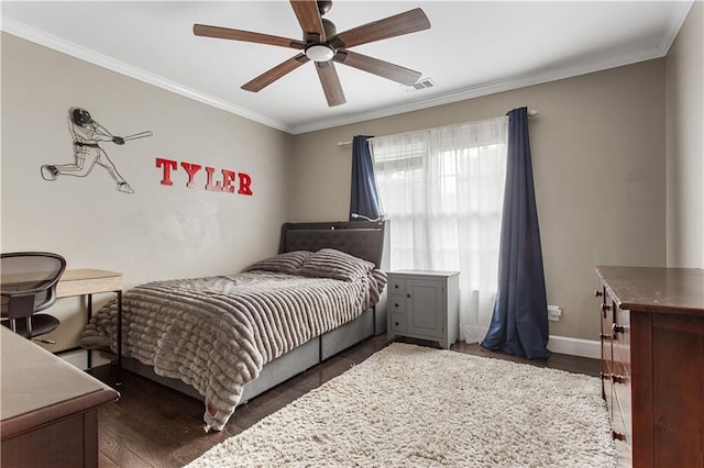 141 Ennisbrook Dr SE, Smyrna, GA 30082 - bedroom featuring ornamental molding, wood finished floors, ceiling fan, and baseboards
