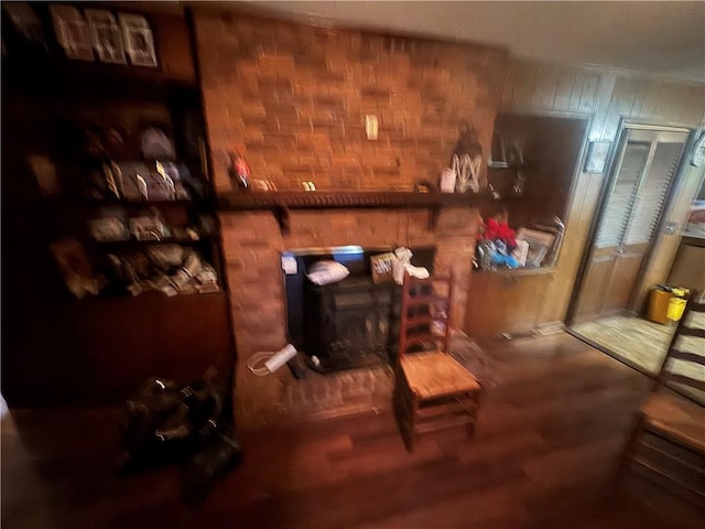 detailed view of wood finished floors and wood walls