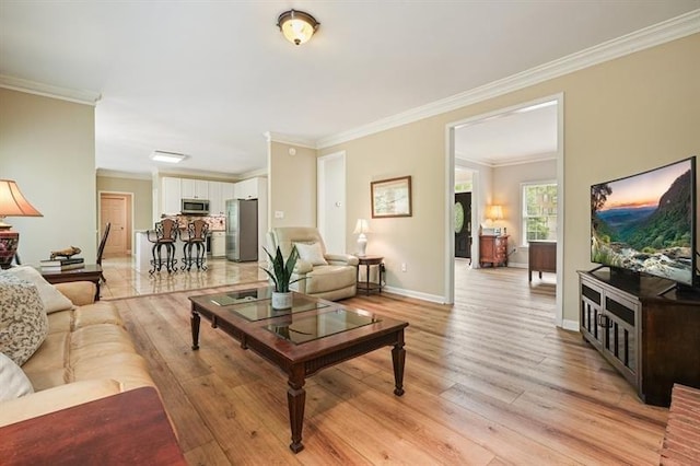 3130 Crestmont Way NW, Kennesaw, GA 30152 - living room with crown molding, light wood-type flooring, and baseboards