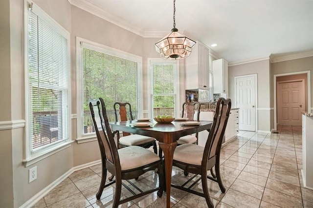 3130 Crestmont Way NW, Kennesaw, GA 30152 - dining area featuring crown molding, baseboards, light tile patterned floors, and a chandelier