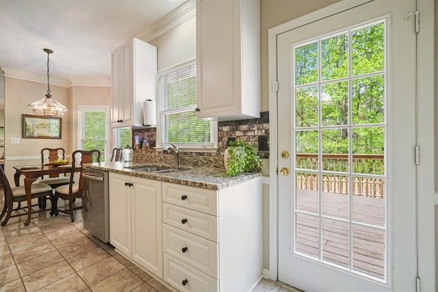 3130 Crestmont Way NW, Kennesaw, GA 30152 - kitchen with dishwasher, a sink, decorative backsplash, light stone countertops, and white cabinets