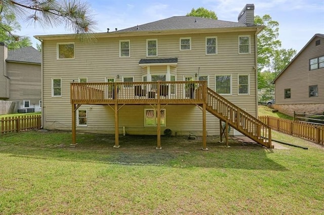 3130 Crestmont Way NW, Kennesaw, GA 30152 - rear view of house with a deck, a chimney, and stairway