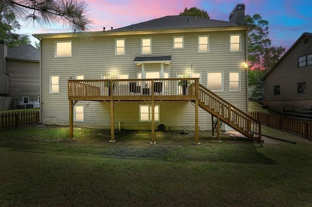 3130 Crestmont Way NW, Kennesaw, GA 30152 - rear view of property featuring a chimney, a deck, and stairway