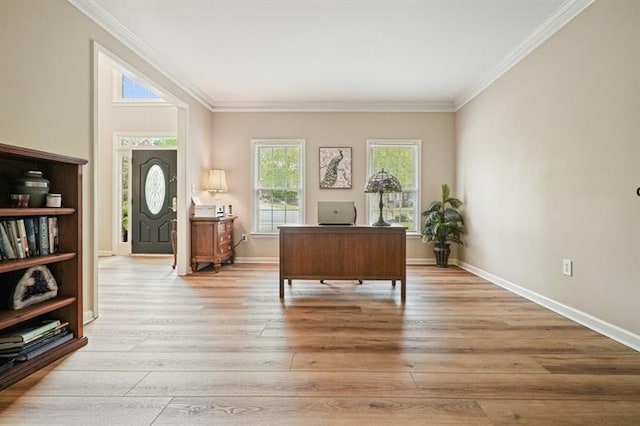 3130 Crestmont Way NW, Kennesaw, GA 30152 - office with light wood-style flooring, crown molding, and baseboards