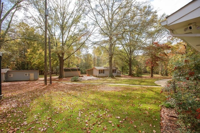 view of yard featuring a shed