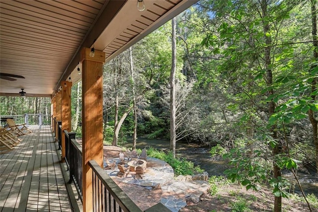 1102 Soque Wilderness Rd, Clarkesville, GA 30523 - wooden deck featuring an outdoor fire pit and a ceiling fan