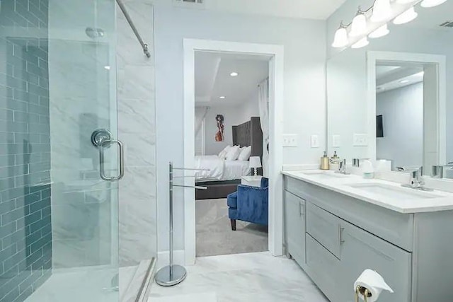 bathroom with vanity and walk in shower