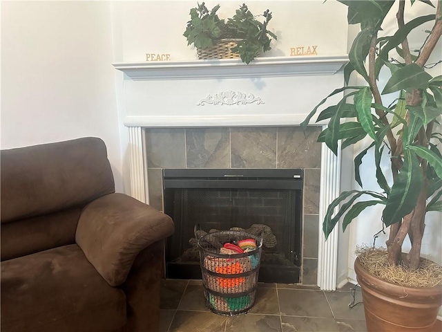 interior details with a fireplace