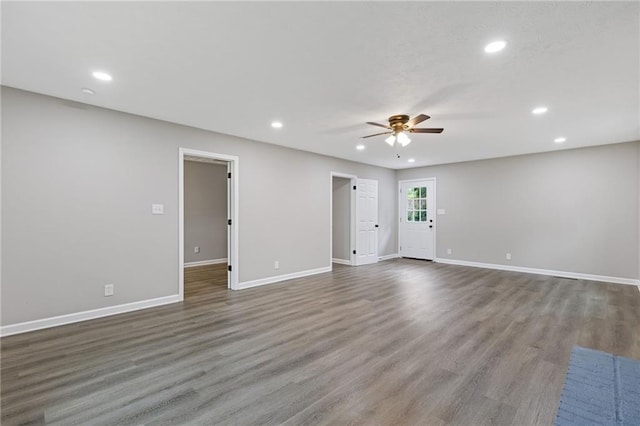 679 Creek View Dr, Lawrenceville, GA 30044 - empty room with ceiling fan, recessed lighting, baseboards, and wood finished floors