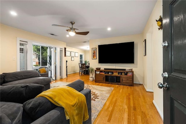 1445 Monroe Dr NE Unit 14B, Atlanta, GA 30324 - living area with ceiling fan, light wood-style floors, and recessed lighting