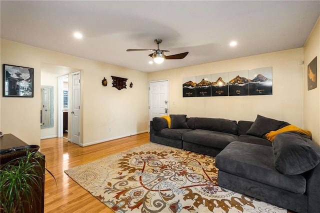 1445 Monroe Dr NE Unit 14B, Atlanta, GA 30324 - living area featuring wood finished floors, ceiling fan, and recessed lighting